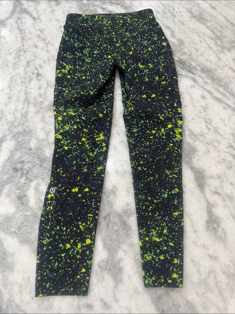 lululemon athletica Black Leggings with Neon Green Splatter - Picture 3 of 3